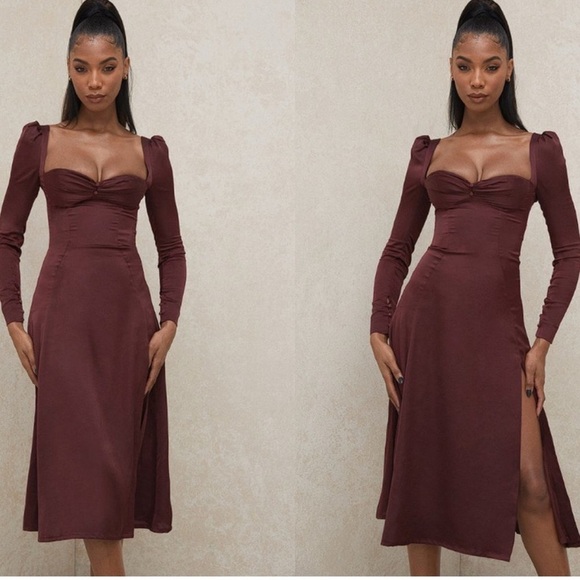 House of CB Arlinda Brown Midi Dress long sleeve e - Picture 1 of 8